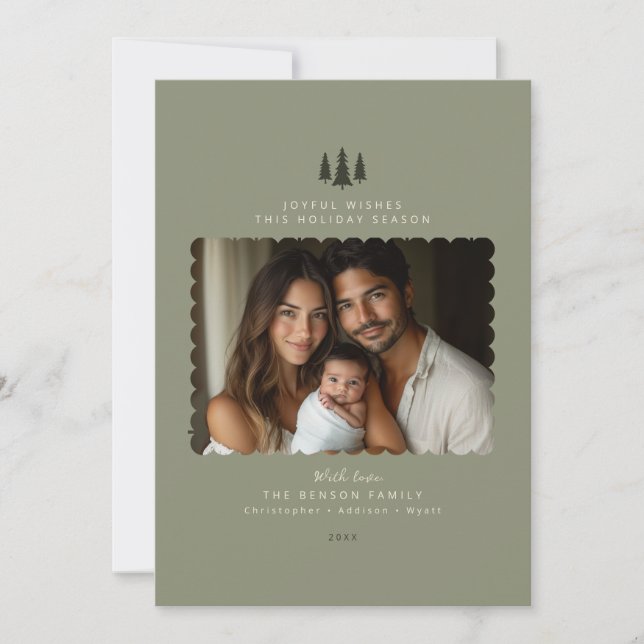 Sage Minimalist Modern Photo Christmas Card (Front)
