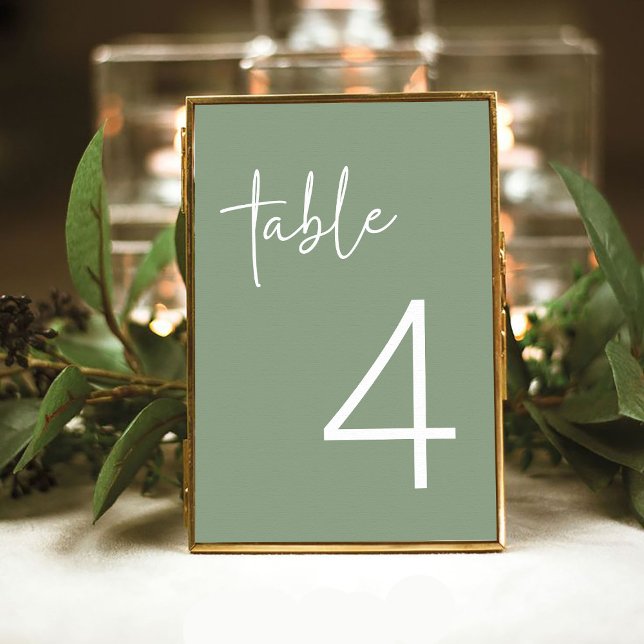 Sage Minimalist Script Bridal Shower Flat Table Number (Creator Uploaded)