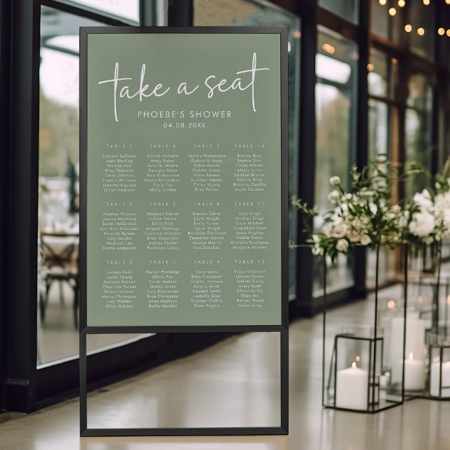 Sage Minimalist Script Bridal Shower Seating Chart (Creator Uploaded)