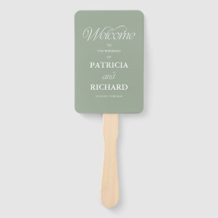 Sage Minimalist Wedding Ceremony Order of Service Hand Fan
