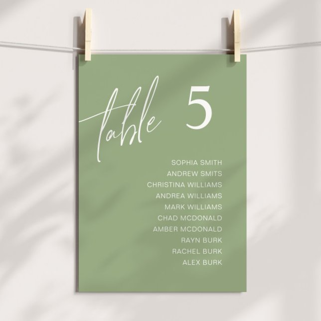 Sage Minimalist Wedding Table Seating Chart Card (Creator Uploaded)