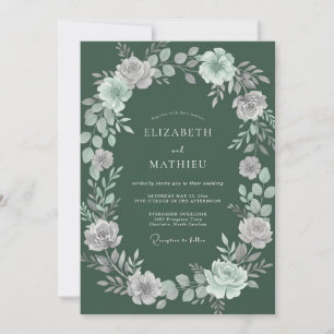 Sage Mint Floral Botanical Wedding Invitation