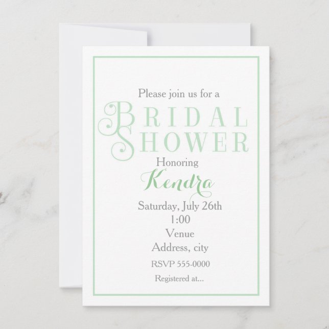 Sage Mint Green Bridal Shower Classy Invitation (Front)