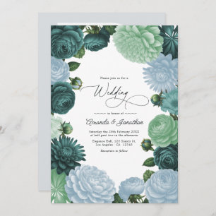 Sage Mint, Ocean Teal & Ice Bluebell Wedding Invitation