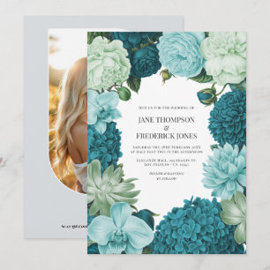 Sage Mint, Ocean Teal & Ice Bluebell Wedding Invitation