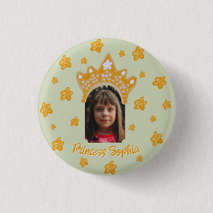 Sage Mist Princess Crown Floral Photo Birthday 3 Cm Round Badge