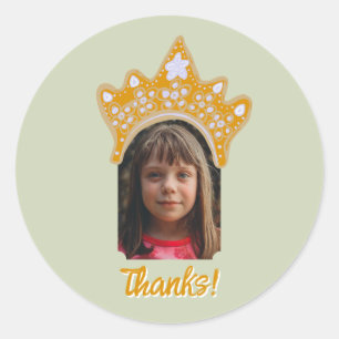 Sage Mist Princess Crown Floral Photo Birthday Classic Round Sticker