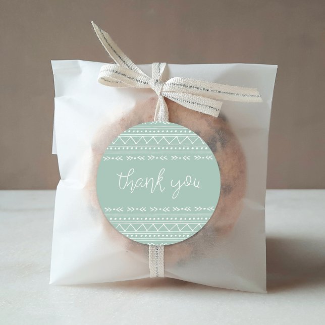 Sage Modern Boho Thank You Classic Round Sticker (Creator Uploaded)