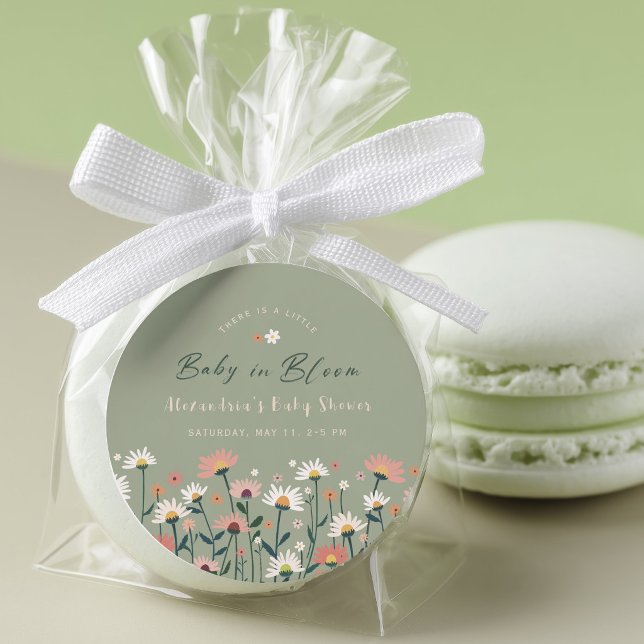 Sage Modern Boho Wildflower Baby in Bloom Shower Classic Round Sticker (Creator Uploaded)