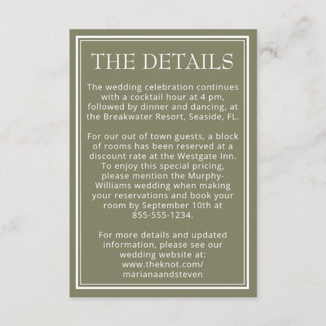 Sage Modern Border Minimalist Wedding Enclosure Card (Front)