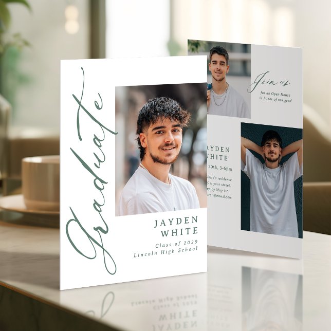 Sage Modern Calligraphy Photo Graduation Invitation (Sage Modern Calligraphy Photo Graduation Invitation)