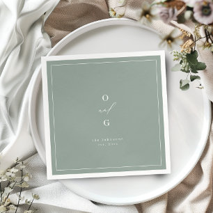 Sage modern couple monogram minimalist wedding napkin