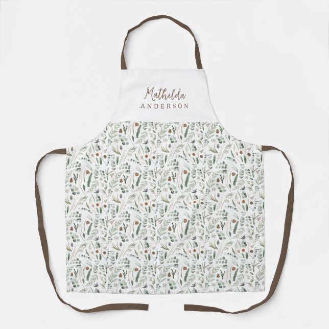 Sage modern minimal botanical elegant personalised apron (Front)