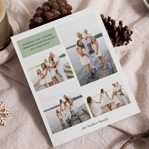 Sage Modern Neutral 4 Photo Elegant Holiday Card