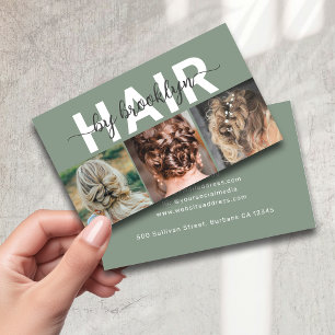 Sage Modern Photo Typography Hair Stylist Business Card