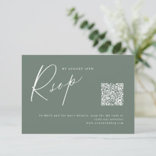 Sage modern script minimalist wedding QR code RSVP Card