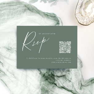 Sage modern script minimalist wedding QR code RSVP Card