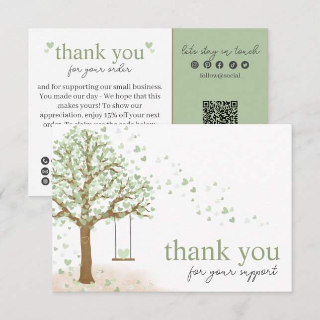 Sage Modern Script, Thank You Candle Business Enclosure Card (Front/Back)