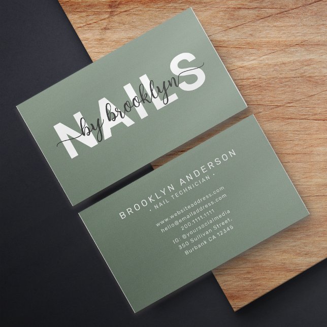 Sage Modern Typography Nail Artist  Business Card (Creator Uploaded)