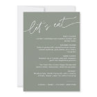 SAGE Modern Wedding Dinner Menu 5x7