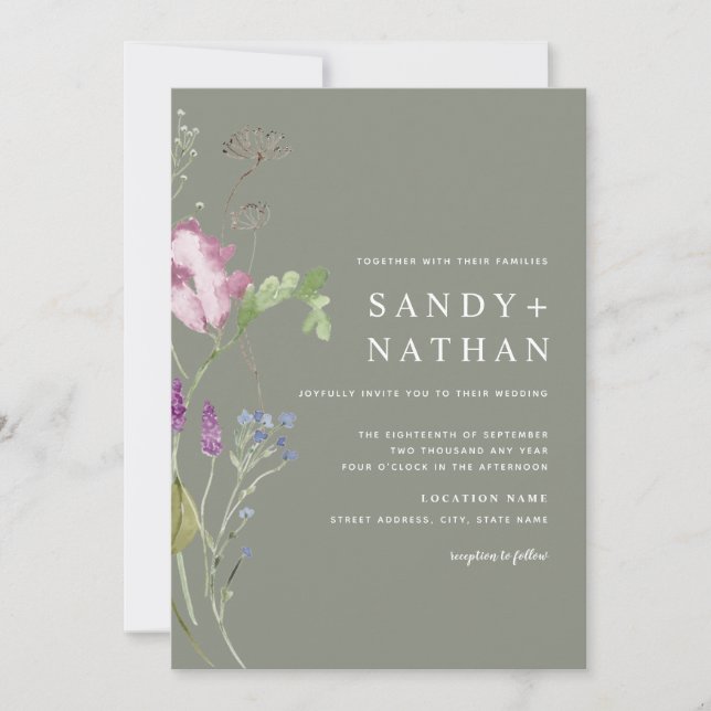 Sage Modern Wildflower Wedding Invitation (Front)