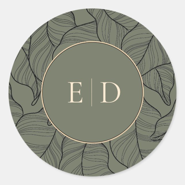 Sage Monogram Elegant Modern Floral Classic Round Sticker (Front)