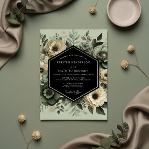Sage Moody Floral Elegance Wedding Invitation