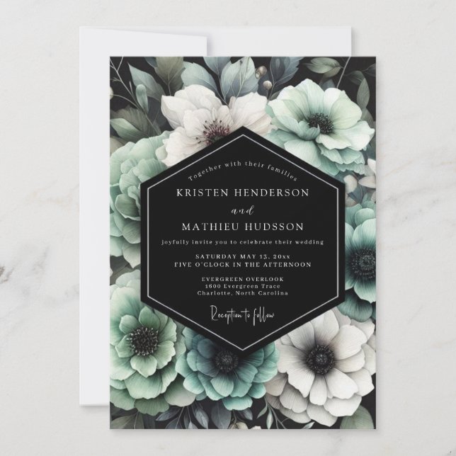 Sage Moody Floral Wedding Invitation (Front)
