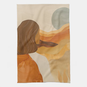 Sage Moon Boho Desert Hills Terracotta Landscape Tea Towel