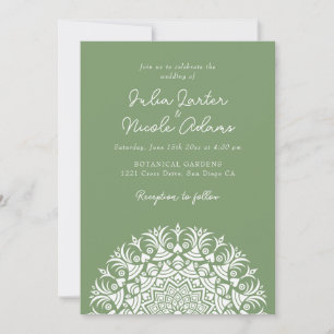 Sage Moss Green Abstract Mandala Wedding Invitation