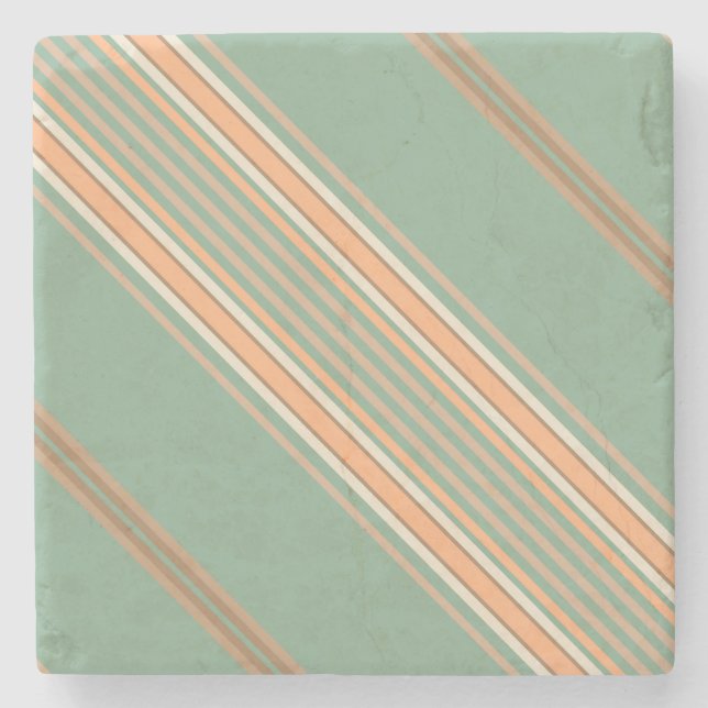 Sage Moss Green and Ecru, Stripes Square Coaster (Front)