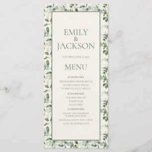 Sage Moss Green Leaves Cream Wedding Menu
