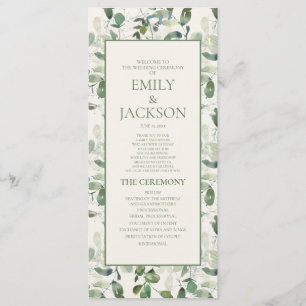 Sage Moss Green Leaves Cream Wedding Program Programme