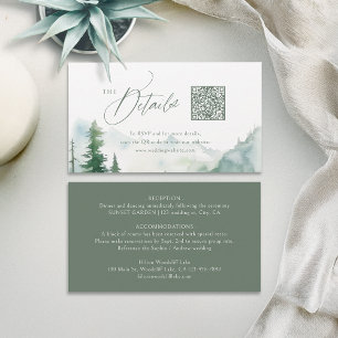 Sage Mountain Forest Rustic QR code Details Place Card