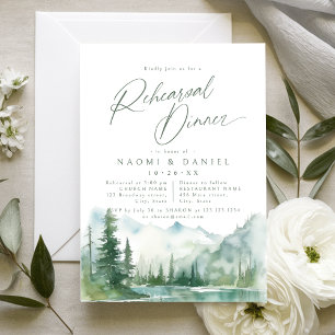 Sage Mountain Forest Rustic Rehearsal Dinner Invitation