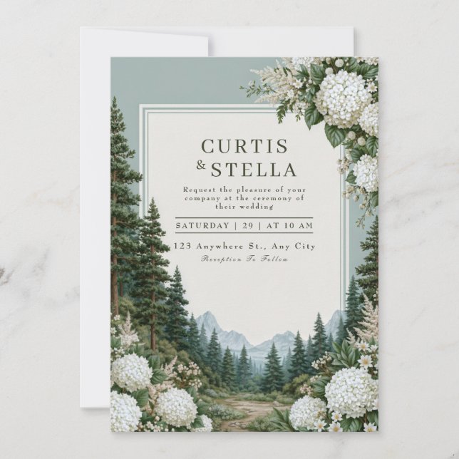 Sage Mountain Hydrangea Wedding Invitation (Front)