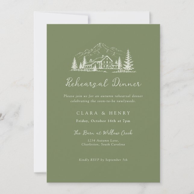 Sage Mountain Wedding Rehearsal Dinner Invitation (Front)