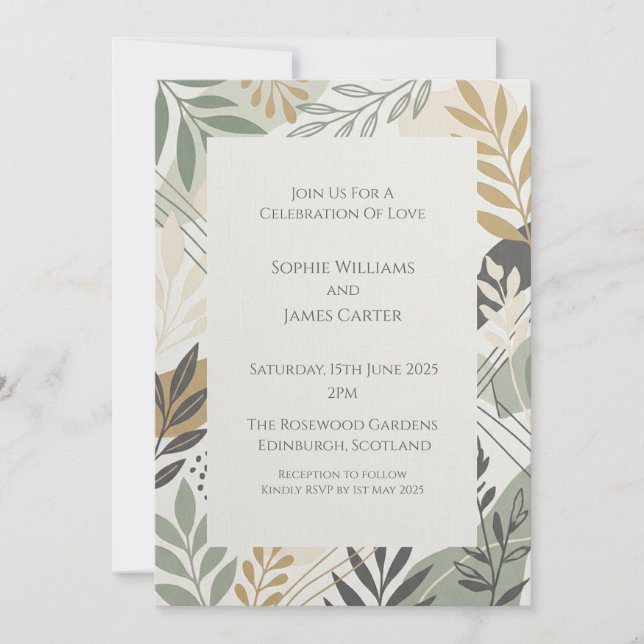 Sage Mustard Botanical Wedding Invitation (Front)