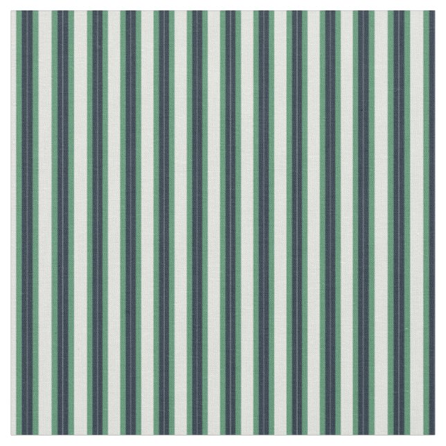  Sage, Navy & White Classic Vertical Stripes Fabric (Close Up)