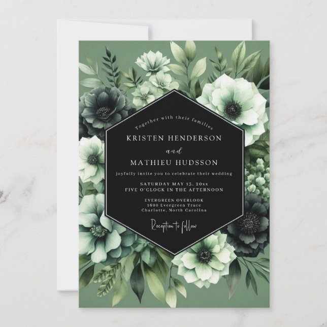 Sage Nocturnal Bloom Wedding Invitation (Front)