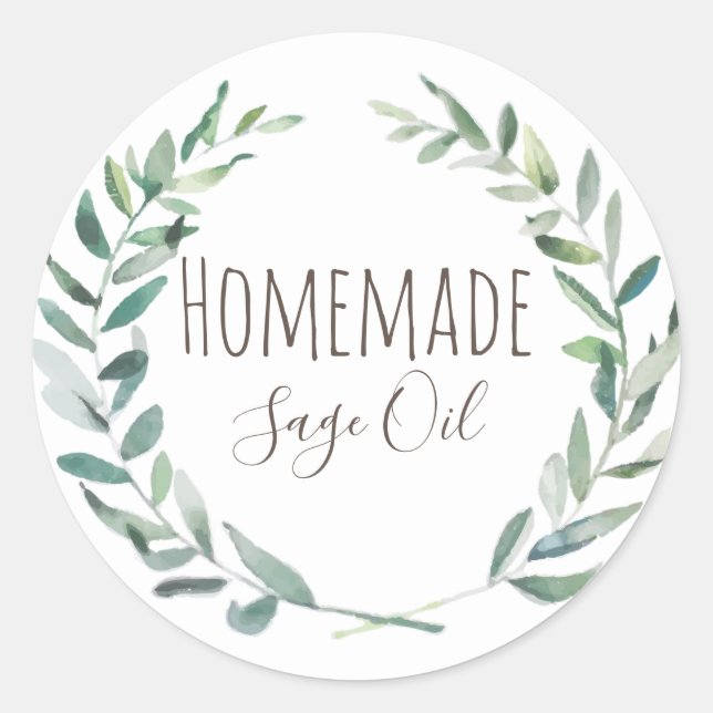 Sage Oil Bottle Rustic Vintage Wreath Label (Front)
