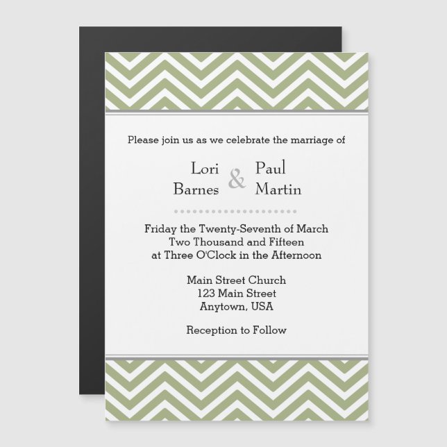 Sage Olive Chevron Magnetic Wedding Invitation (Front/Back)