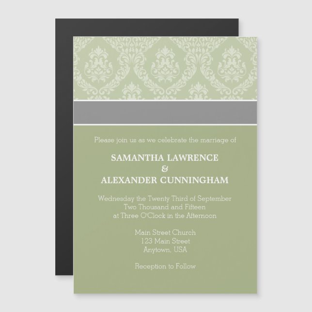 Sage Olive Damask Magnetic Wedding Invitation (Front/Back)