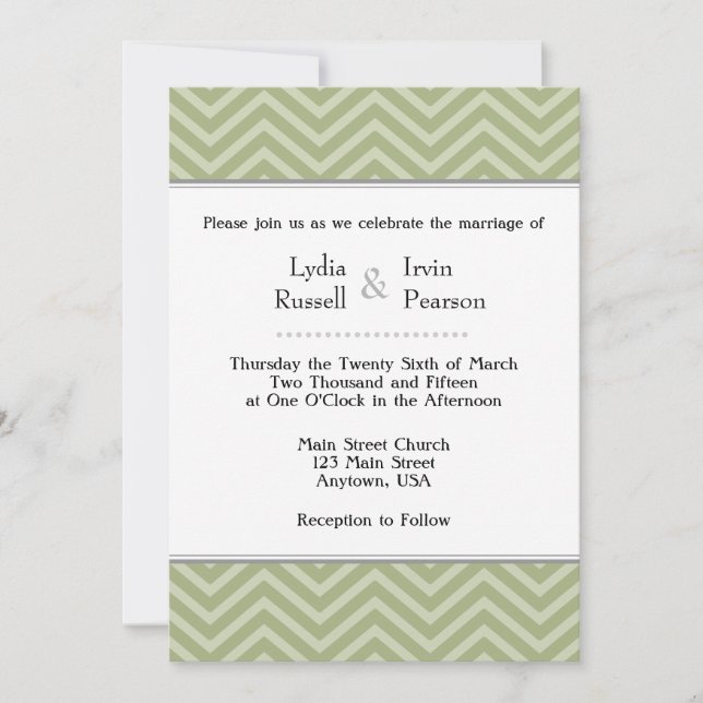 Sage Olive Green Chevron Wedding Invitation (Front)