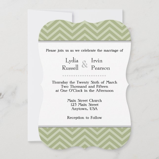 Sage Olive Green Chevron Wedding Invitation (Front)