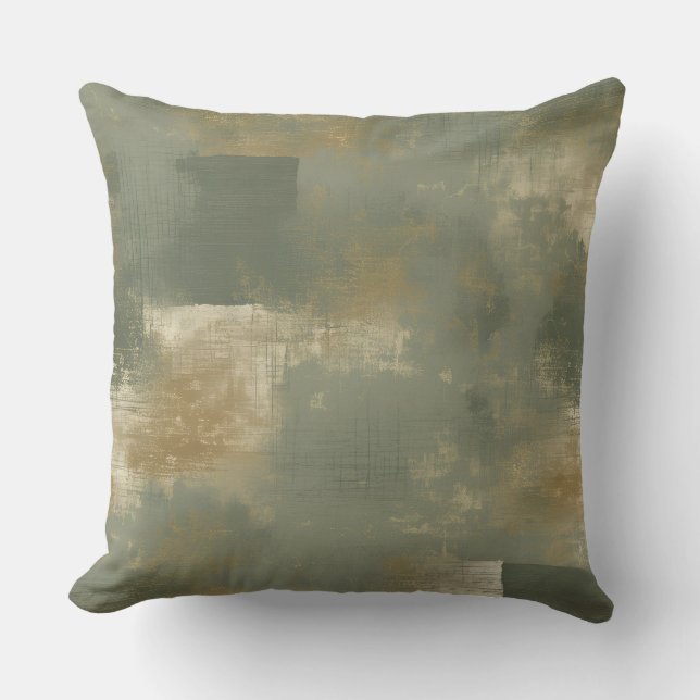 Sage Olive Green Gold Abstract Cushion (Front)