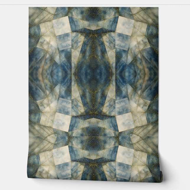 Sage Olive Green Gold Geometric Abstract Natural Wallpaper (Unrolling)