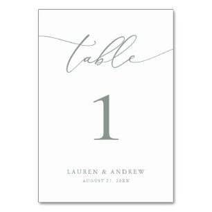 Sage Olive Green Minimalist Wedding Event Custom Table Number