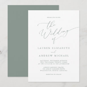 Sage Olive Green Minimalist Wedding Invitation