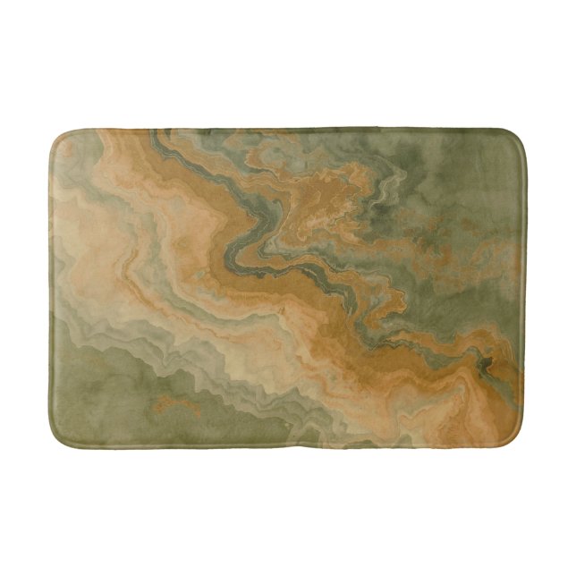 Sage Olive Green Mustard Yellow Print Bath Mat (Front)